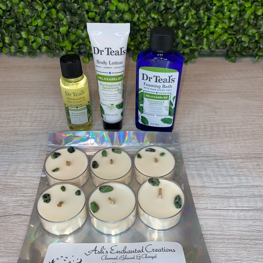 SOLD NWT Dr Teal's Relax & Relief Set & 6 tea light Candles